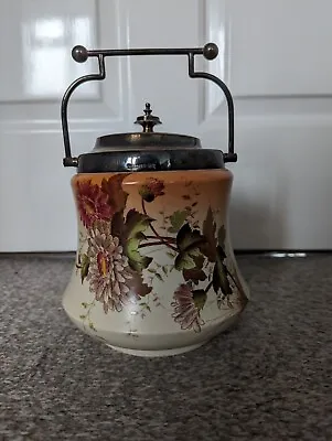 Buy Antique Floral W&R Carlton Ware Biscuit Barrel With Hall Marked Silver Plate Lid • 49.99£