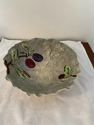 Buy Unusual Vintage Shorter & Son Majolica Grey Cabbage Leaf Bowl With Plums • 9.99£