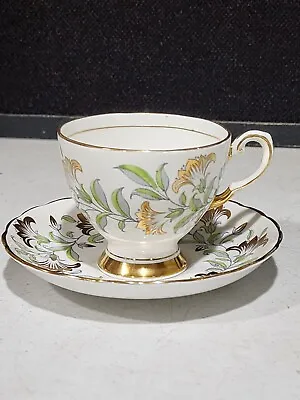 Buy Vintage Tuscan Fine English Bone China D173 Cup And Saucer Set Gold Aqua Flowers • 21.76£