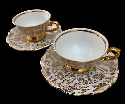 Buy 24K Bavarian Bareuther Waldsassen Teacups And Saucers With Roses -MINT! • 27.51£