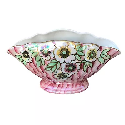 Buy Vintage ‘Price Kensington’ Pink Pearl Lustreware Vase Spongeware Flowers & Frog • 10£