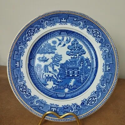 Buy Vintage, Alfred Meakin, Old Willow Pattern, 25cm Dinner Plate, Gilt Blue & White • 5.95£