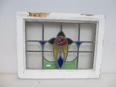 Buy Antique Stained Glass Window Panel Vintage Old Wooden Nouveau Art Deco 21.5 X16  • 50£