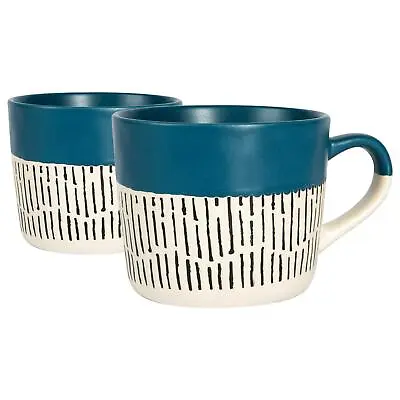 Buy 2x Blue 450ml Dipped Dash Stoneware Coffee Mugs Large Ceramic Tea Cups Set • 11£