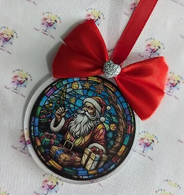 Buy Handmade Stained Glass Effect Traditional Santa Bauble Christmas Decoration • 7.95£