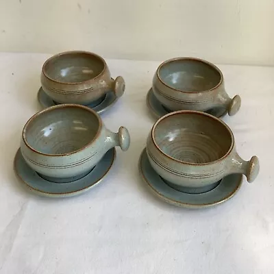 Buy KNIGHTS TINTAGEL Vintage Pottery Handled Soup Bowls With Plates X 4 • 19.95£