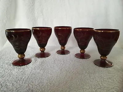 Buy Ruby Red Czech Wine Glasses 5  10,5cmx7cm In Bery Good Condition • 25£