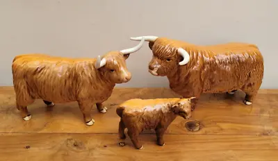 Buy Vintage Beswick Highland Cattle Family Bull 2008 Cow 1740 Calf 1827 • 275£