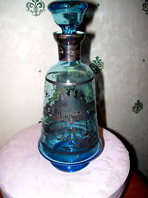 Buy Vintage Venetian Blue Glass Decanter & Stopper - Beautifully Decorated • 15£