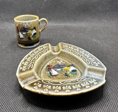Buy Vintage Wade Irish Porcelain Ashtray & Shot Glass Mug W/ Country Cottage Scene • 14.24£