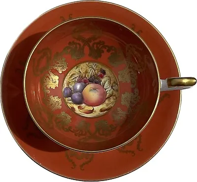 Buy Fine Bone China AYNSLEY Pedestal Tea Cup & Saucer Orchard Fruit England RARE • 179.31£