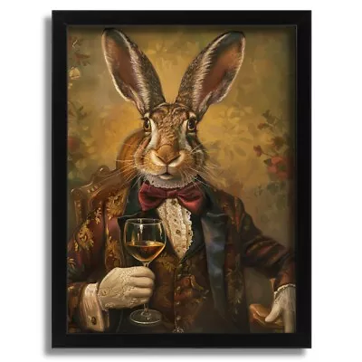 Buy Elegant Rabbit In Vintage Suit & Bow Tie Holding Wine Glass Gentleman Hare Print • 14.99£