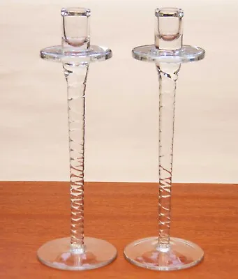 Buy Pair Tall Crystal Glass Candlesticks Spiral Stems Dinner Taper Candle Holders • 35£