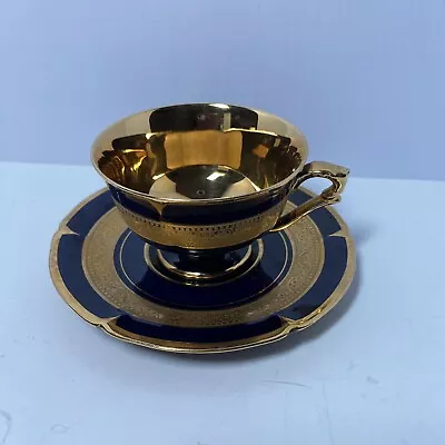 Buy Vintage Legle Porcelaine Cobalt Blue And Gold Tea Cup And Saucer Limoge France • 33.15£