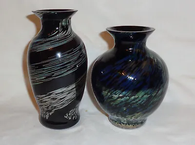 Buy 2 Vintage Caithness Glass Iridescent Black Glass Vases • 9.99£