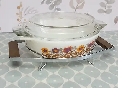 Buy Vintage Retro Glass Pyrex Floral Casserole Dish With Lid And Stand Flower • 21.99£