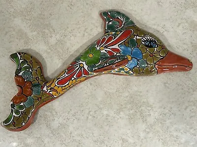 Buy Mexican Folk Art Pottery Dolphin Fish Wall Decor 19” Handpainted • 33.18£