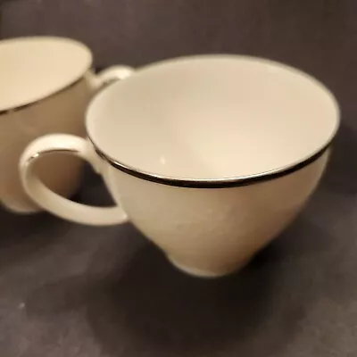 Buy Noritake China Lorelei Ivory Silver Rim  Coffee Tea  Cups  Set Of 2 • 12.36£