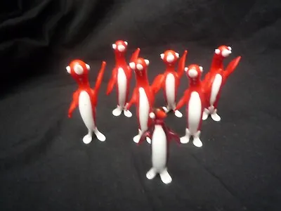 Buy Murano Glass Penguins Red/white X 7 Six 2 Inch High & One 1 1/2 Inch High • 12.99£