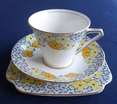 Buy Pretty Bell China Trio Art Deco Floral Yellow White Grey Flowers • 9.95£