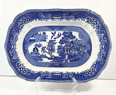 Buy Blue Willow Platter Rectangular Scalloped Transfer Ware England Globe Pottery • 74.47£