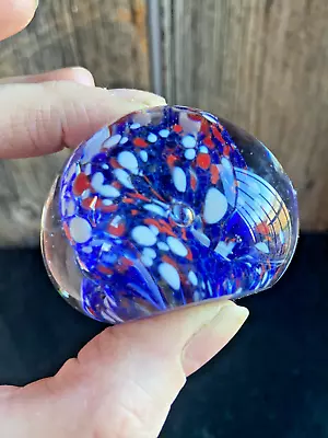 Buy Small Vintage Abstract Flower Glass Paperweight Red, White & Blue • 4.49£