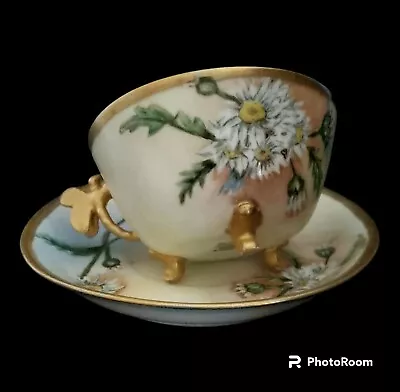 Buy Antique Guerin Limoges WG & Co  Hand Painted Tea Cup & Saucer Dragonfly Handle • 157.06£