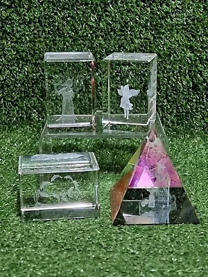Buy Bundle Of X4 3D Laser Etched Glass Paperweights Angel Fairy Wizard Dolphins • 14.99£
