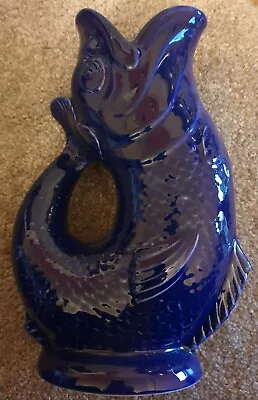 Buy Dartmouth Devon Pottery  Gluggle   Fish Jug  Vase Vintage 24 Cm Cobalt  BLUE • 55£