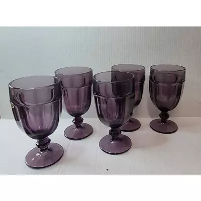Buy Set Of 5 Vintage Libbey Duratuff Amethyst Purple Goblets • 55.98£