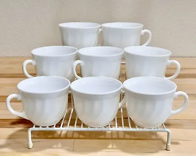 Buy ARCOPAL FRANCE Vintage White Milk Opaline Sturdy Swirl Coffee Tea Cups Set Of 8 • 38.35£