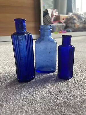 Buy Vintage Blue Glass Medicine Bottles - Set Of Three - Different Variety • 3.20£
