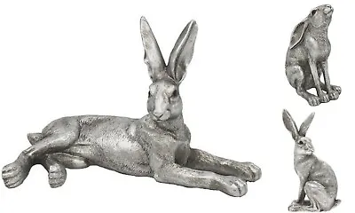 Buy Small Silver Colour Hare Statues By Leonardo Collection Hare Ornament Figurines • 11.99£