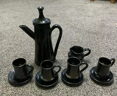 Buy 12pcs Vintage Knights Tintagel Pottery Gun Metal Glaze Coffee Set For 4 Gothic • 18.99£