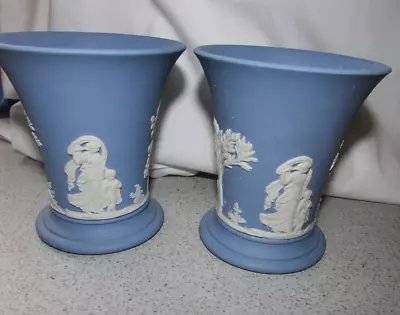 Buy Wedgwood Blue Jasper Ware Trumpet Vases X 2 • 4£