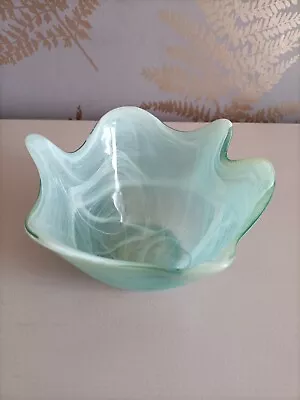 Buy White Swirl Pattern Alabaster Scalloped Edge Glass Bowl • 15£