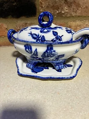 Buy Victoria Staffordshire Ironstone Flow Blue  Rose Tureen &  Tray &Lid & Ladle • 22.99£