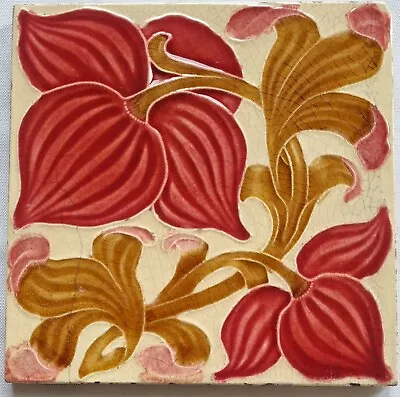 Buy Arts & Craft's Floral Tile. Pilkington's. Moulded Majolica. C1905. • 45£