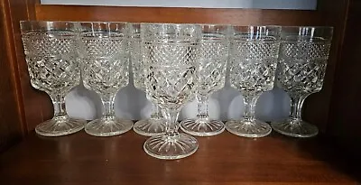 Buy Vintage 7 Anchor Hocking Wexford Diamond Water Goblets Wine Glasses • 28.82£