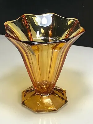 Buy Vintage Davidson Fluted Art Deco Style Amber Art Glass Vase • 12.99£