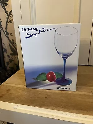 Buy Box Of 4 BN Luminarc Oceane Saphir Cobalt Blue Stemmed Wine Glasses 8.25 Oz • 20£