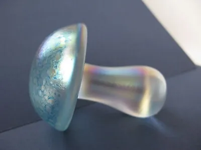 Buy John Ditchfield Iridescent Lovely Art Glass Small Aqua Mushroom Label On • 39.95£