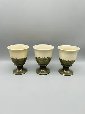 Buy 3 Vintage Handmade Studio Pottery Banquet Style Ceramic Wine Goblets 1979 • 15£