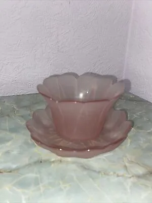 Buy Frosted Pink Glass Candle Holder And Matching Plate  • 5.99£