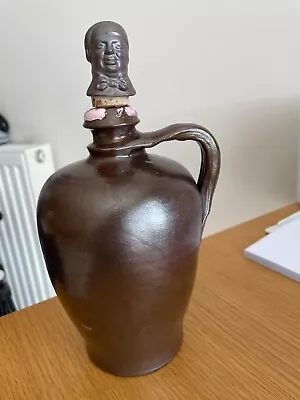 Buy Handsome Vintage French Stoneware Flagon With Man's Head Stopper (snapped Off) • 12.85£