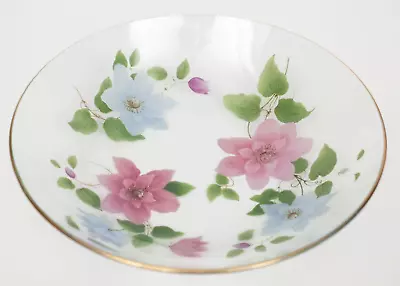 Buy Vintage Chance Glass Bowl Pink Floral Blue Gilt Rim Trinket Display Mid Century • 13.99£