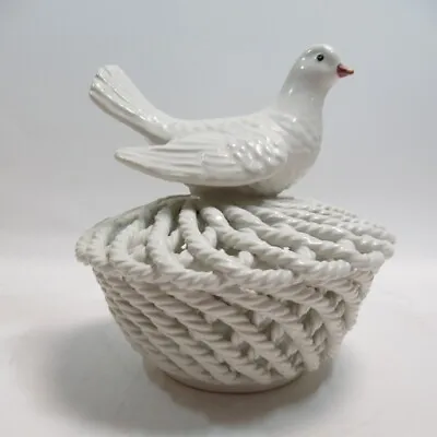 Buy Bassano Dove Lidded Basket White Weave Design, Made In Italy, Decorative Pottery • 22.49£
