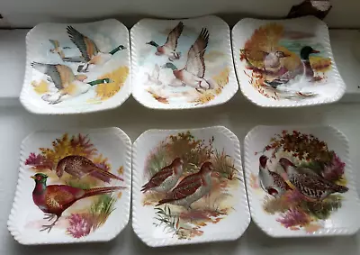 Buy Royal Adderley Floral Bone China England Game Bird Dishes Tea Bag Coaster Set 6 • 19.17£