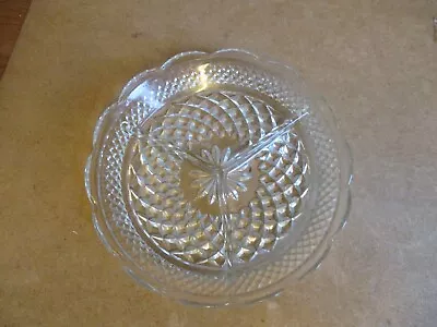 Buy Vintage Round Pressed Glass Serving Dish 9.5  - 3 Sections • 1.50£