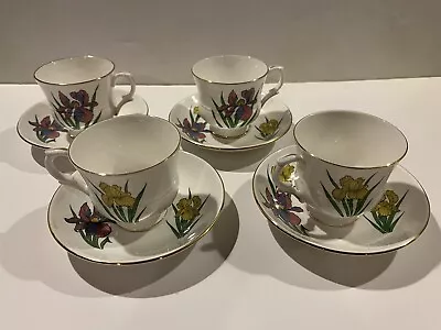 Buy Set Of 4 Staffordshire Bone China Iris Pattern Cups And Saucers Free Shipping • 48.26£